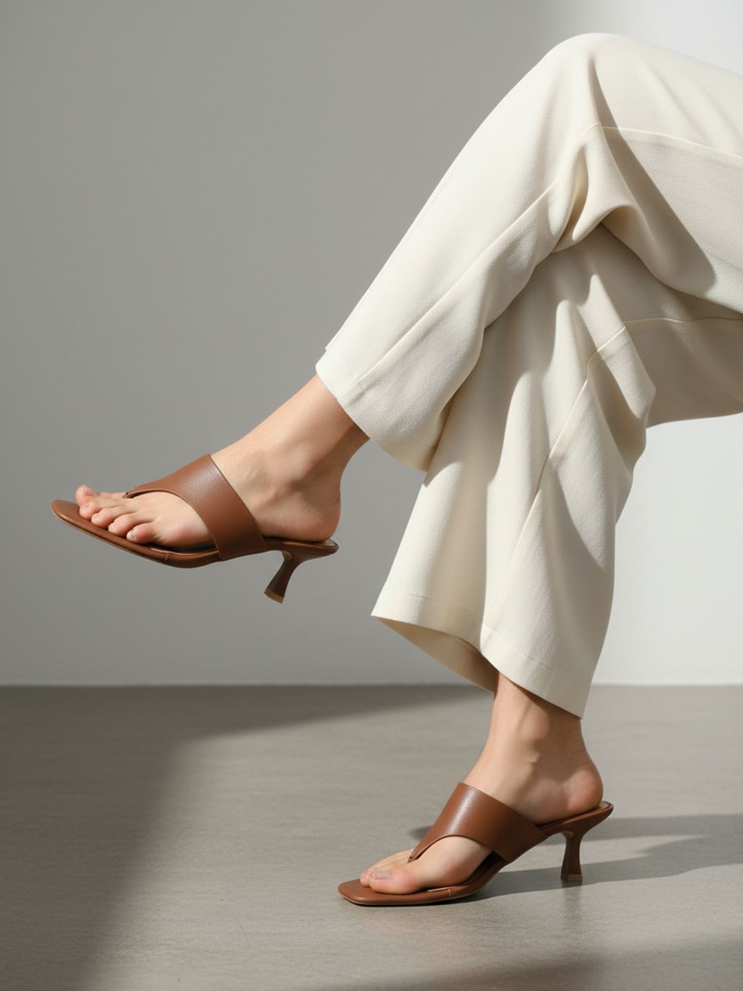 Womens Tan Casual Solid Round Toe Kitten Heels
