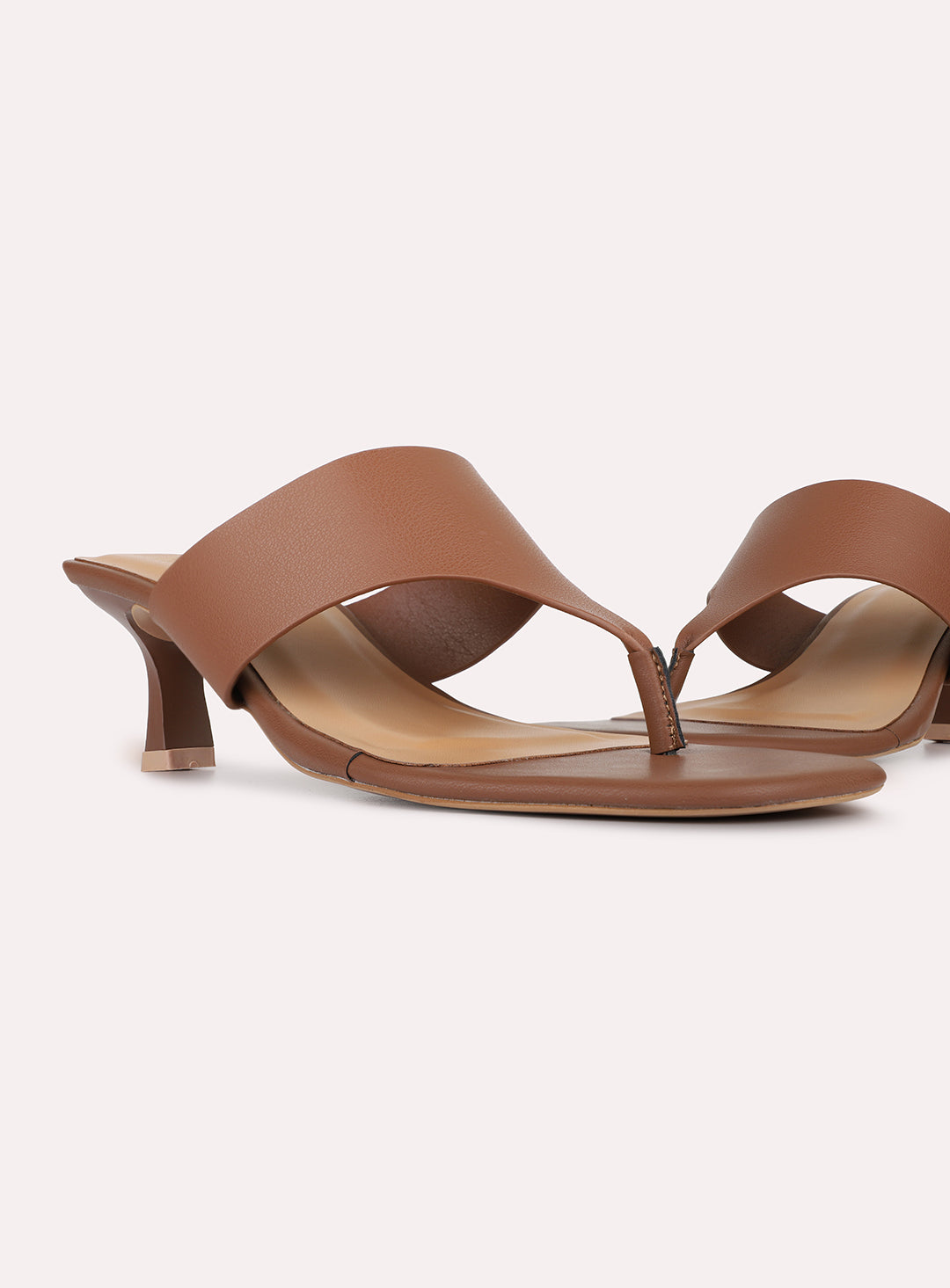 Womens Tan Casual Solid Round Toe Kitten Heels