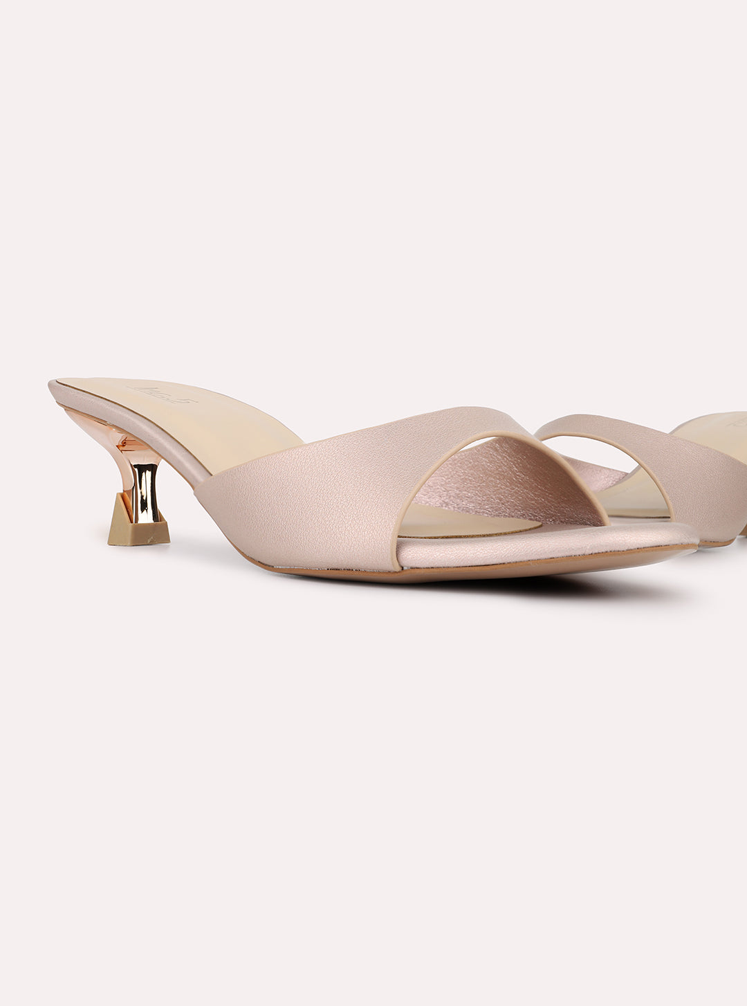 Womens Rose Gold Casual Solid Round Toe Kitten Heels