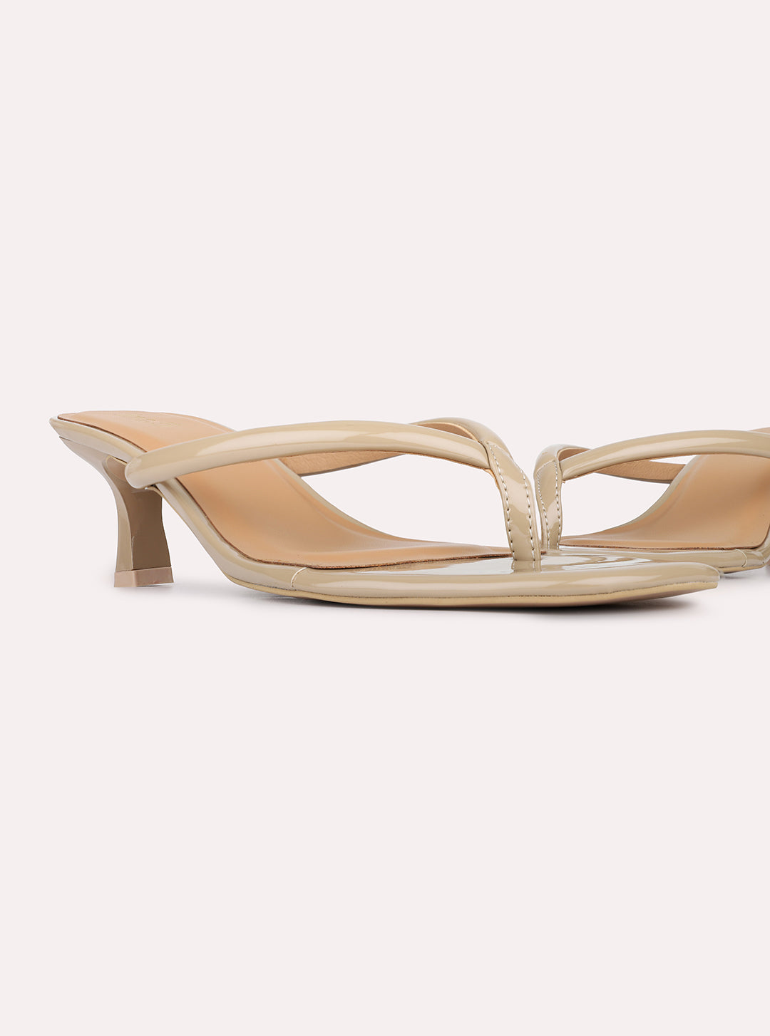 Womens Beige Casual Solid Pattern Square Toe Kitten Heels