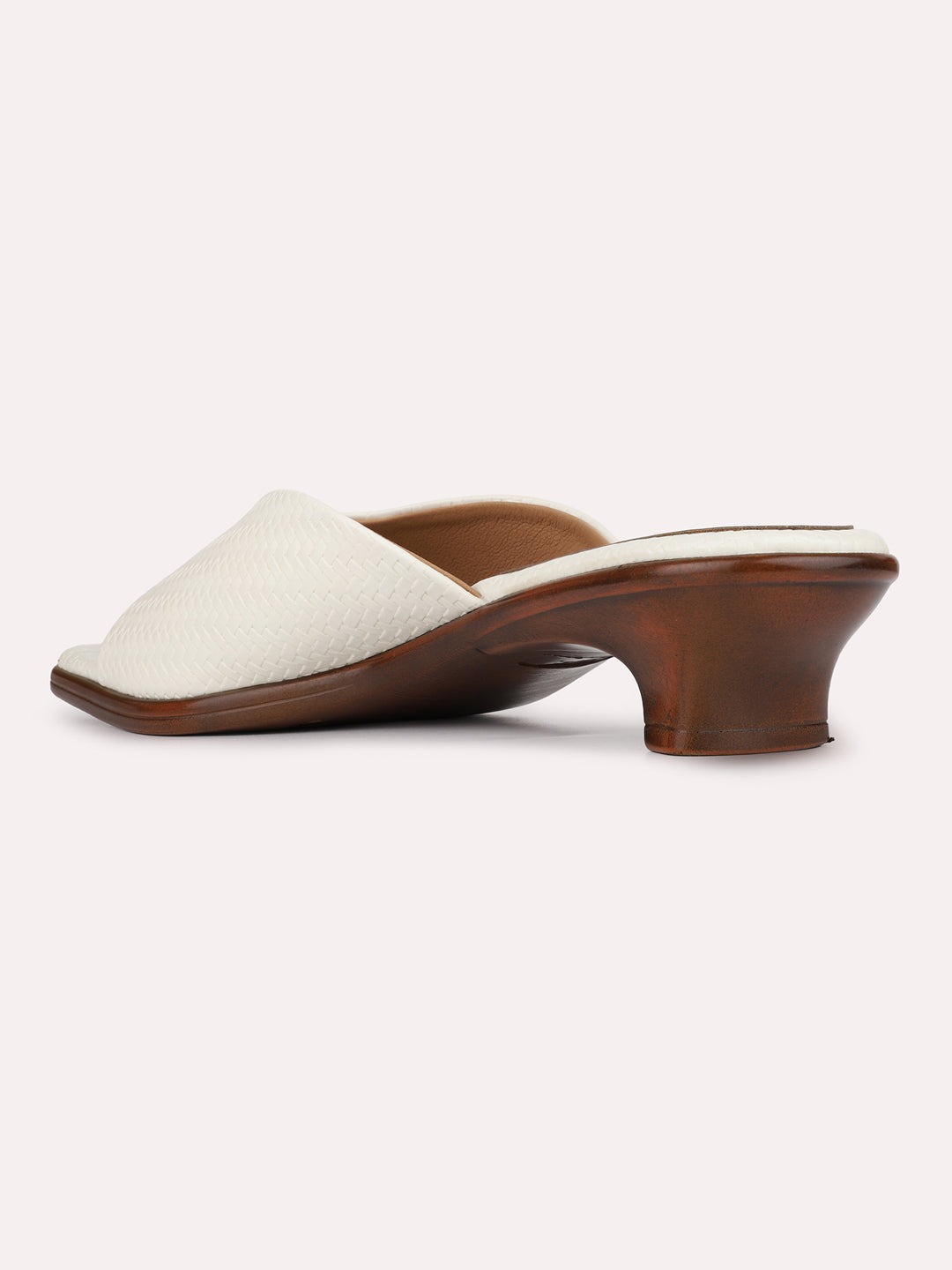 Womens Cream Casual Solid Square Toe Kitten Heels