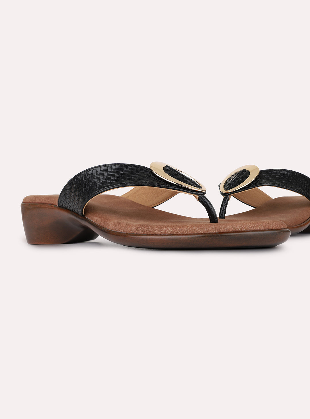 Womens Black Casual Solid Round Toe Block Heels