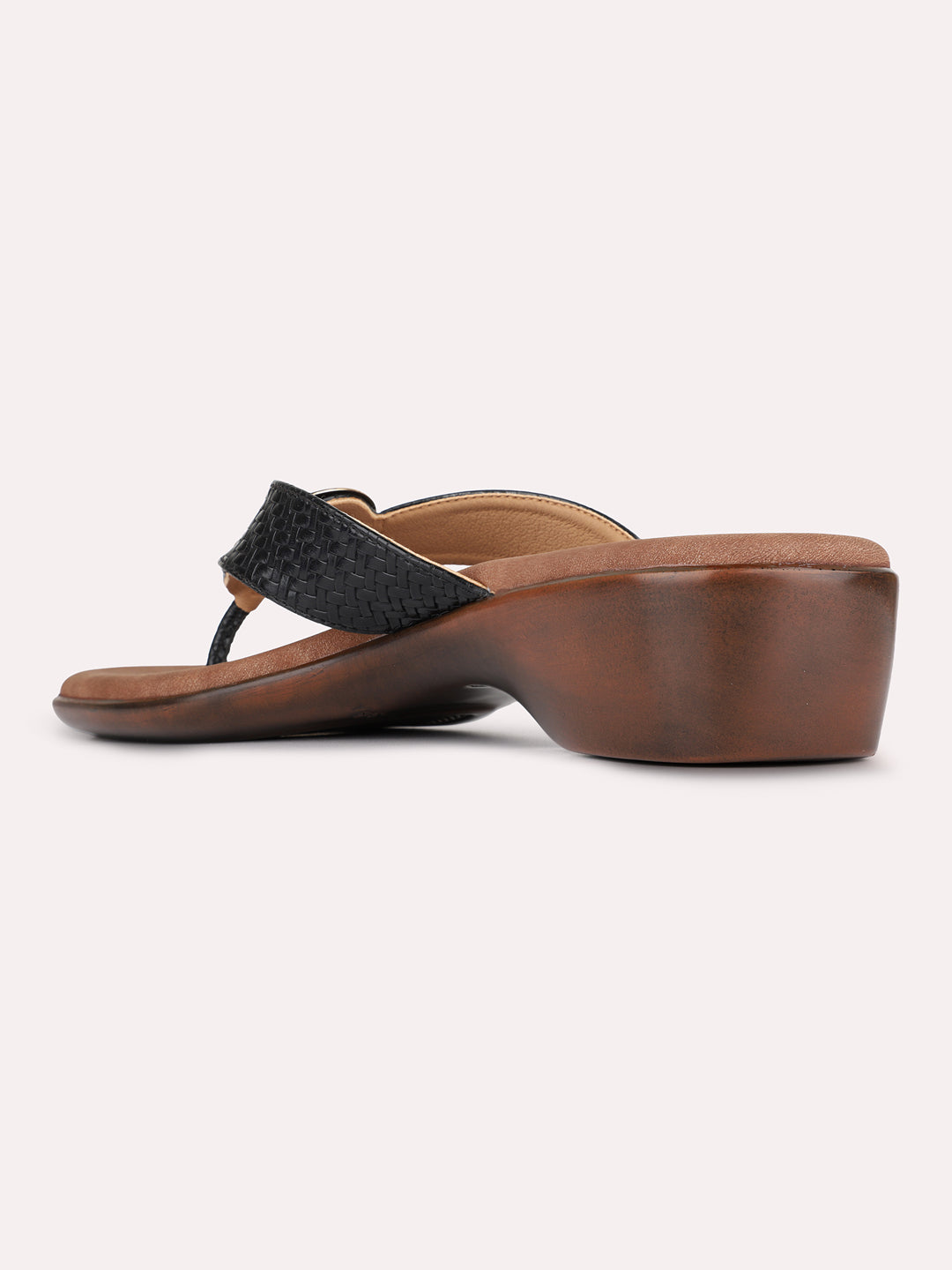 Womens Black Casual Solid Round Toe Block Heels