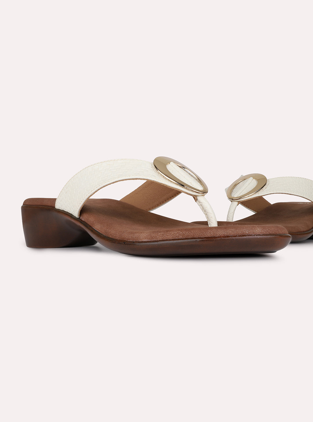 Womens Cream Casual Solid Pattern Round Toe Shape Block Heels