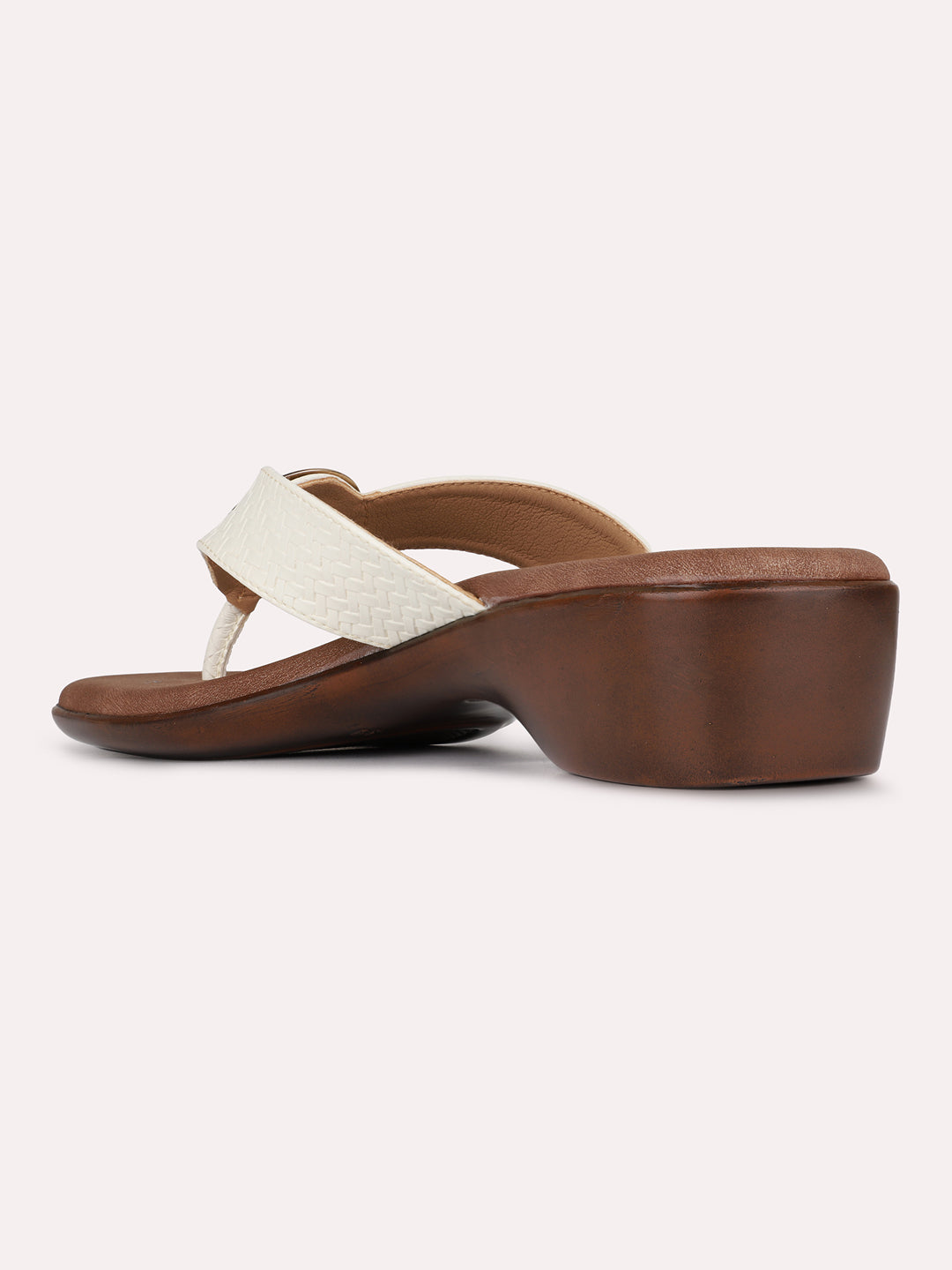 Womens Cream Casual Solid Pattern Round Toe Shape Block Heels