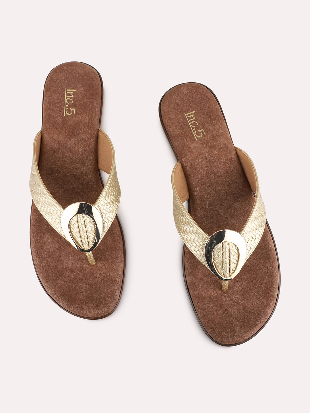 Womens Golden Casual Solid Round Toe Block Heels