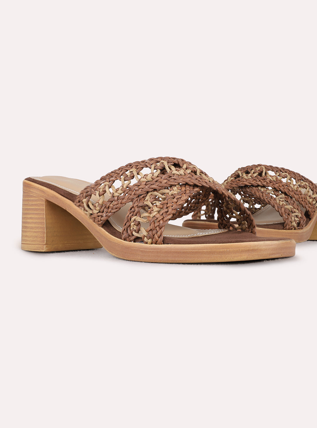 Womens Brown Casual Embellished Round Toe Block Heels
