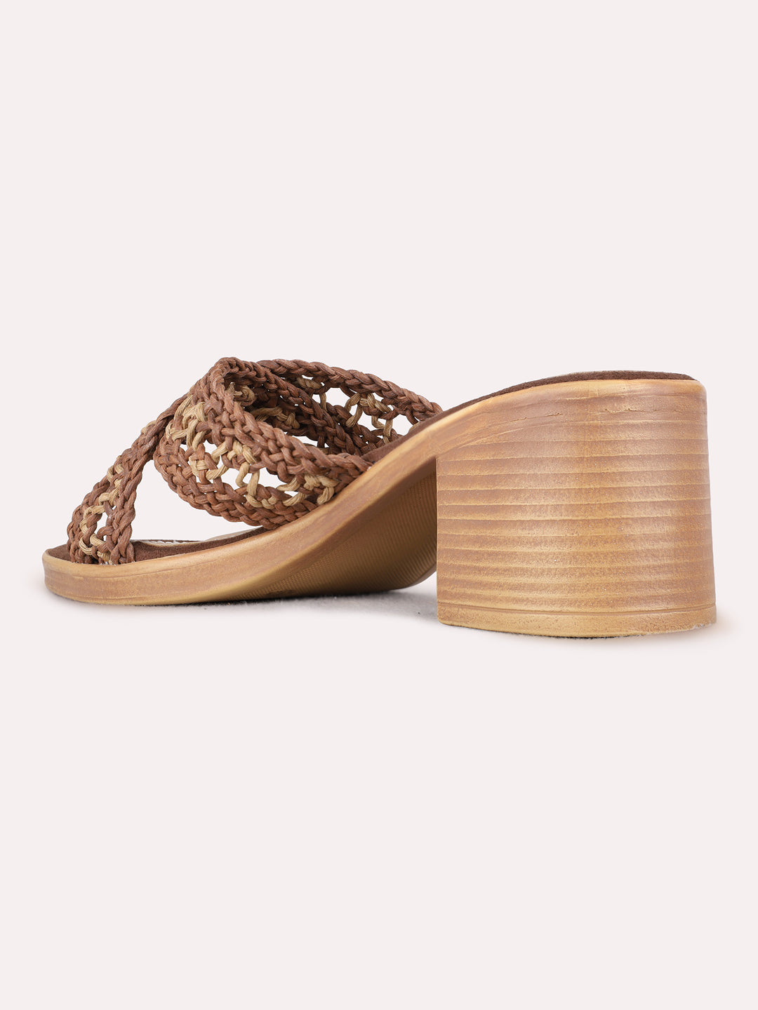 Womens Brown Casual Embellished Round Toe Block Heels