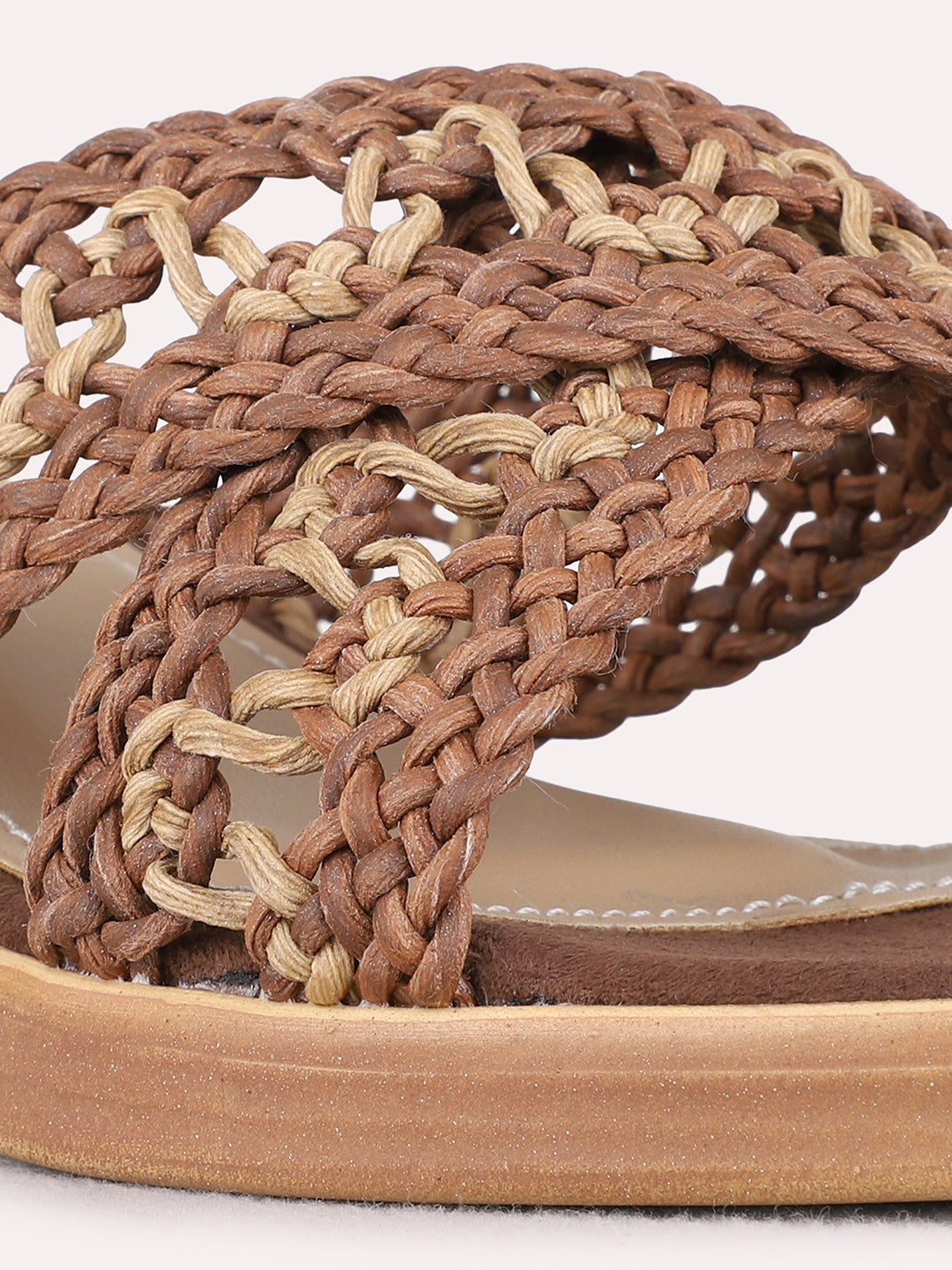 Womens Brown Casual Embellished Round Toe Block Heels