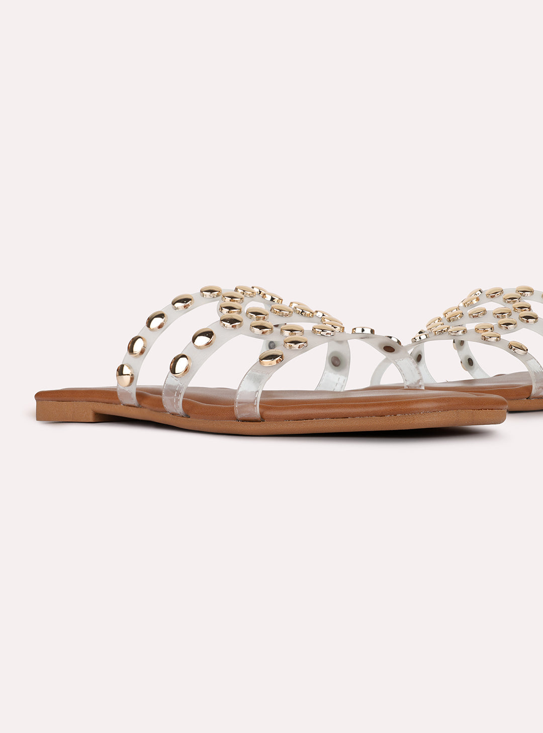 Womens Beige Casual Embroidered Open Toe Flat Slip-Ons