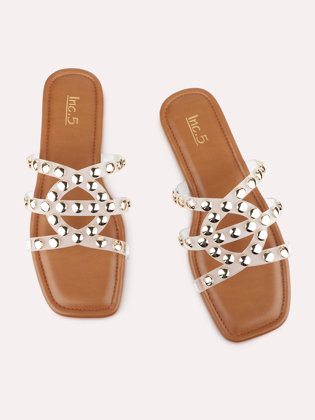 Womens Beige Casual Embroidered Open Toe Flat Slip-Ons