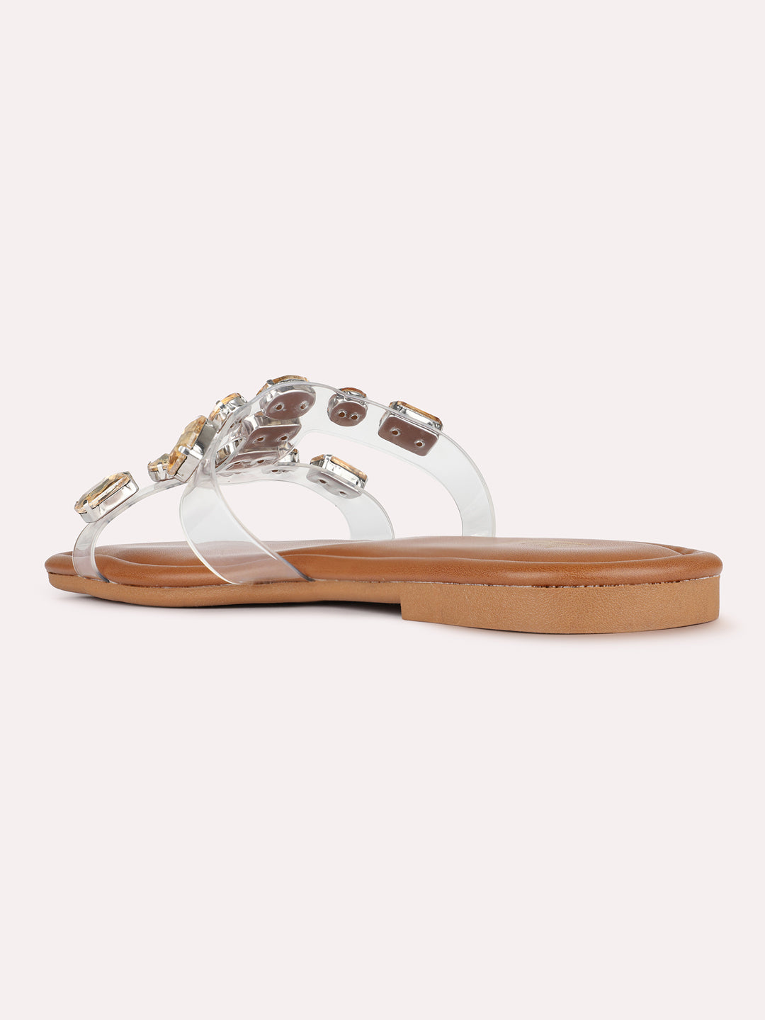 Womens Golden Casual Embellished Pattern Open Toe Slip-On Flats