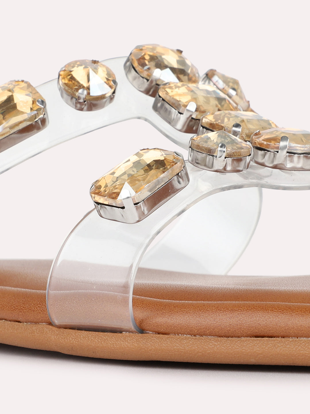 Womens Golden Casual Embellished Pattern Open Toe Slip-On Flats