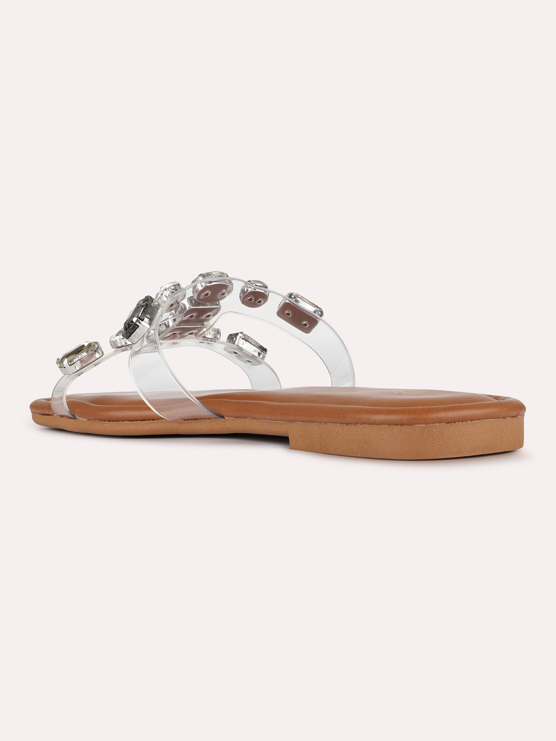Womens Multi Casual Embellished Open Toe Slip-On Flats