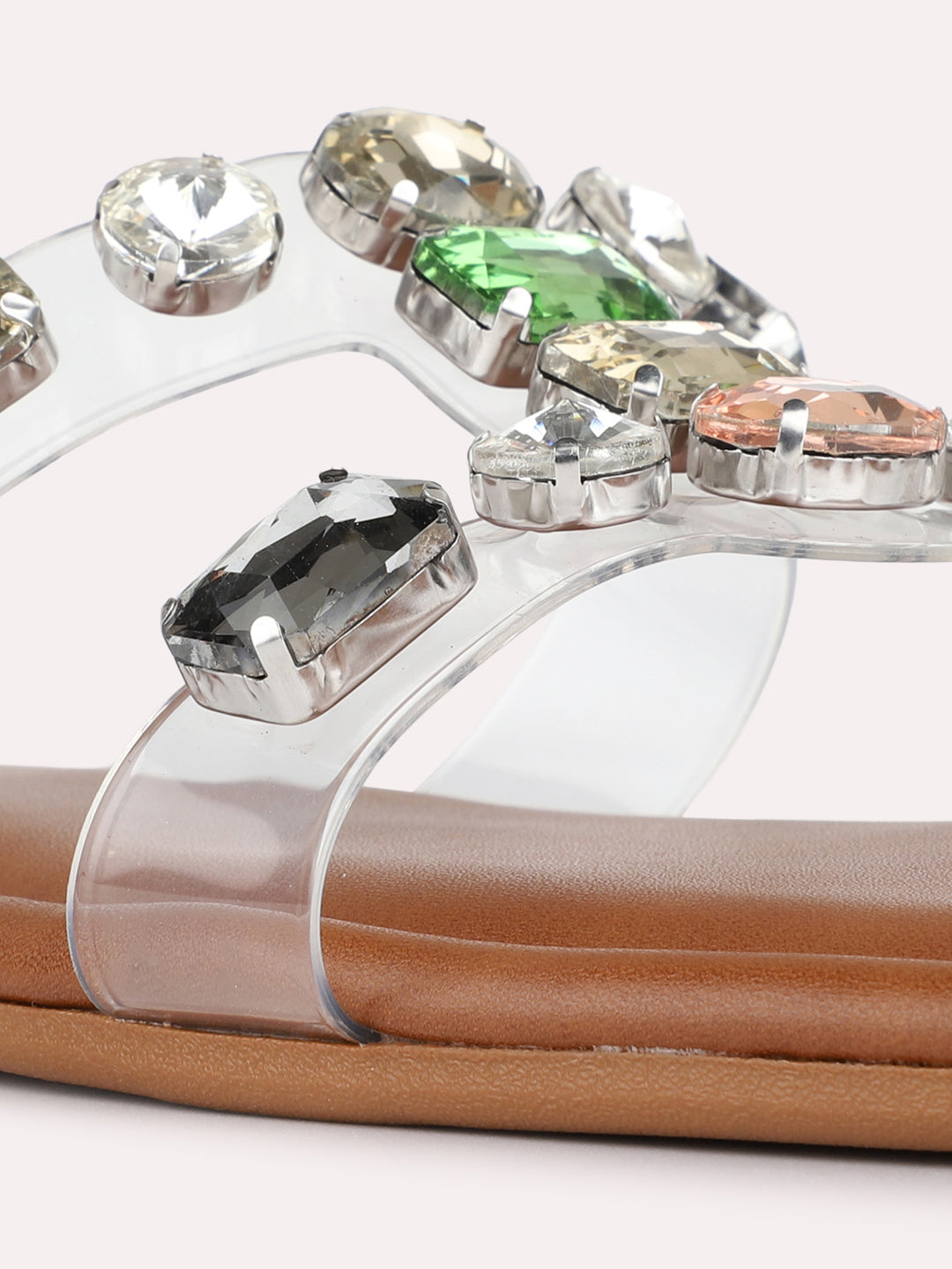 Womens Multi Casual Embellished Open Toe Slip-On Flats