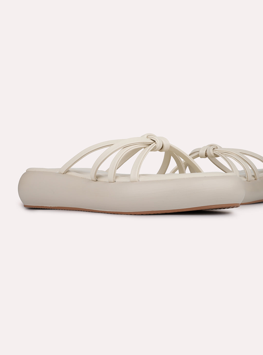 Womens Cream Casual Striped Open Toe Slip-On Flats