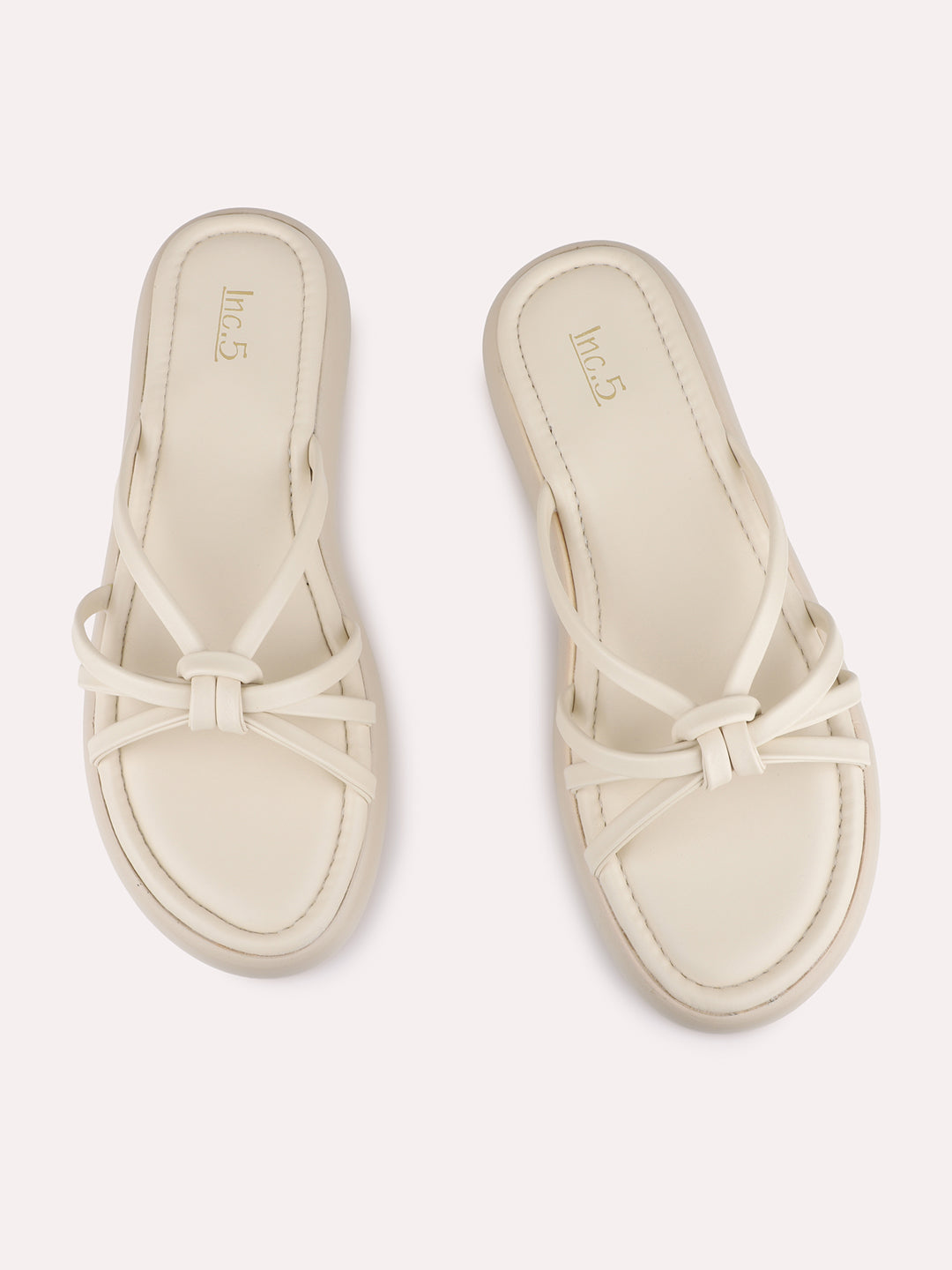 Womens Cream Casual Striped Open Toe Slip-On Flats