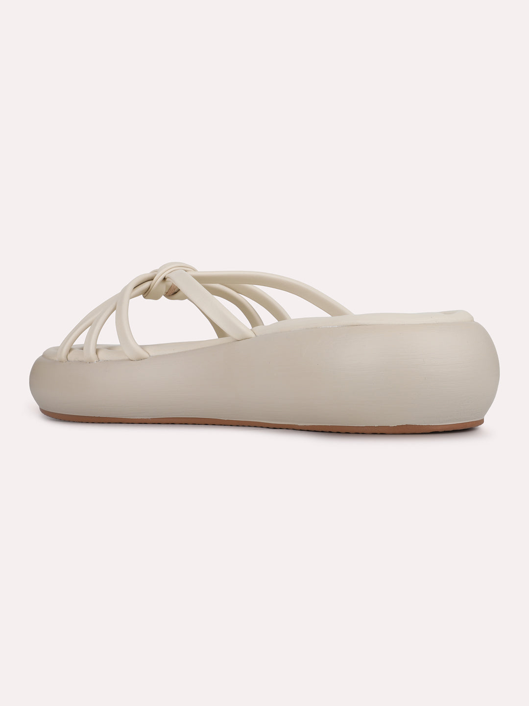 Womens Cream Casual Striped Open Toe Slip-On Flats