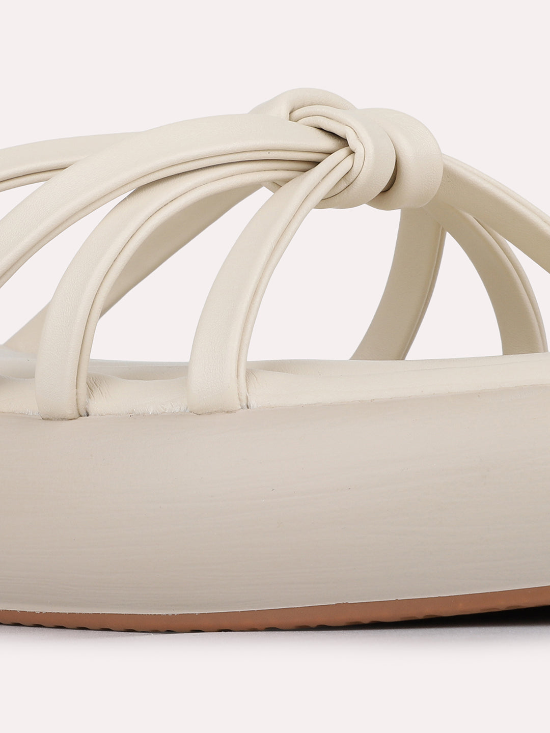 Womens Cream Casual Striped Open Toe Slip-On Flats