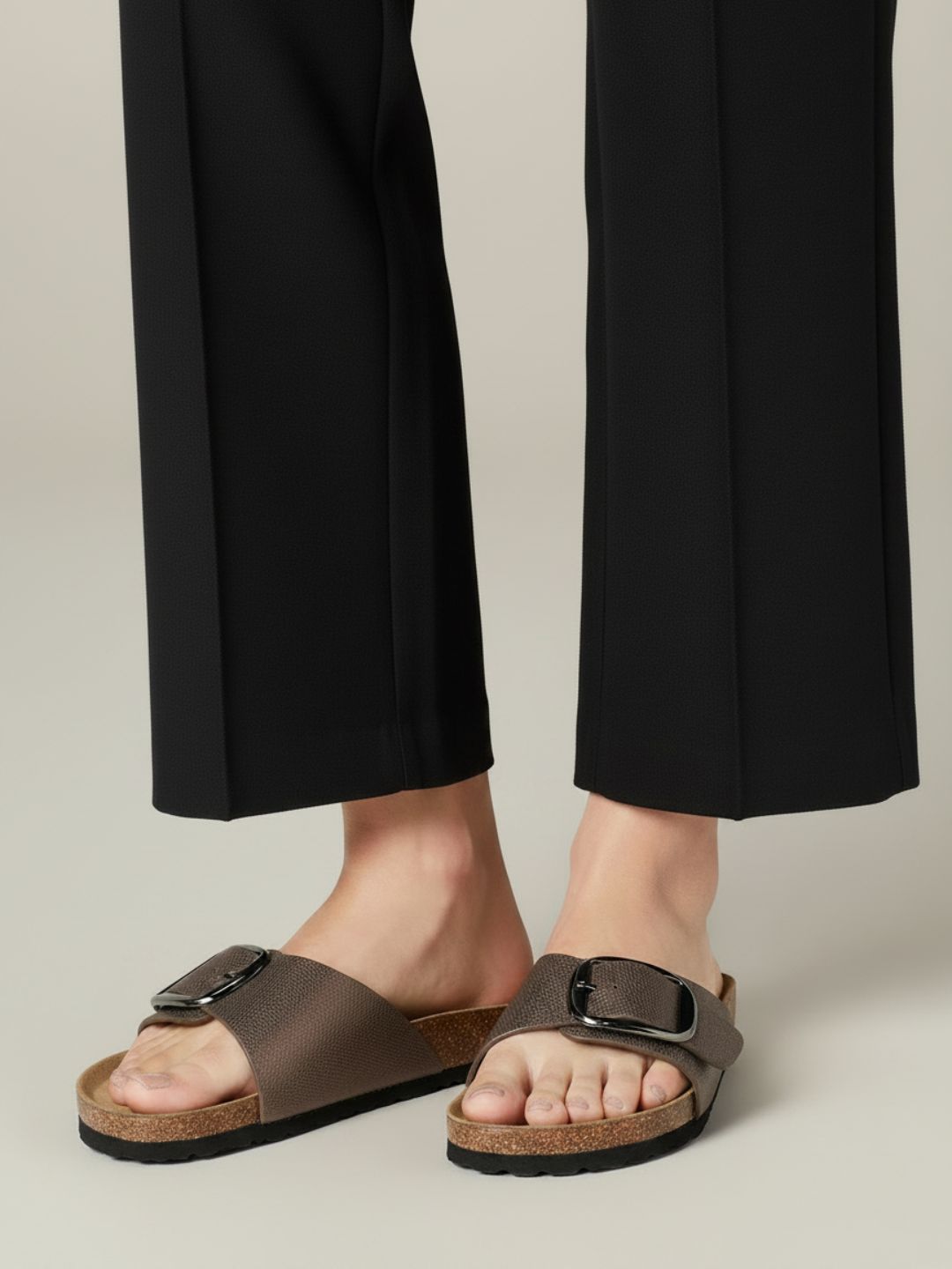 Womens Bronze Casual Solid Open Toe Slip-On Flats
