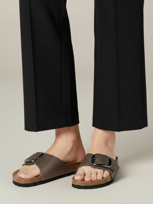 Womens Bronze Casual Solid Open Toe Slip-On Flats