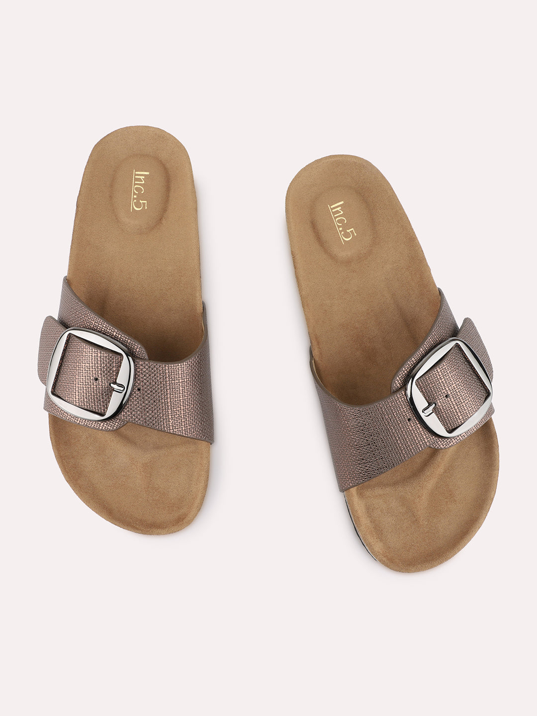 Womens Bronze Casual Solid Open Toe Slip-On Flats