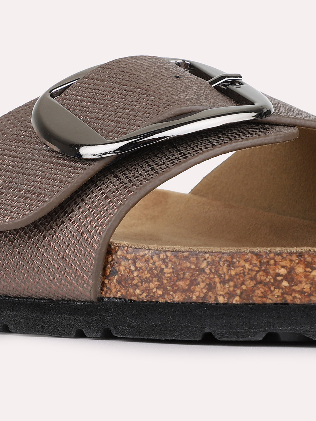 Womens Bronze Casual Solid Open Toe Slip-On Flats