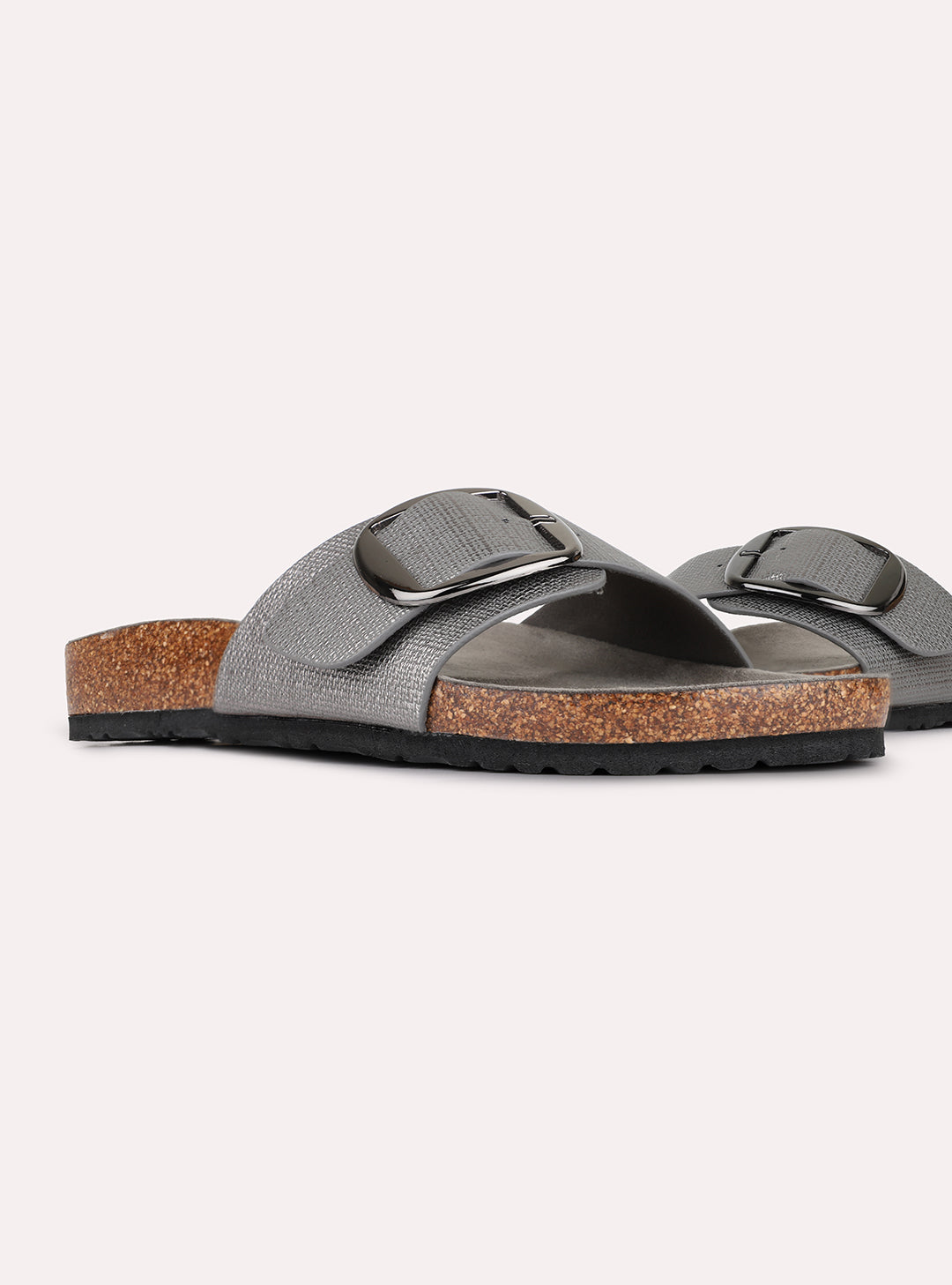 Womens Pewter Casual Solid Open Toe Slip-On Flats