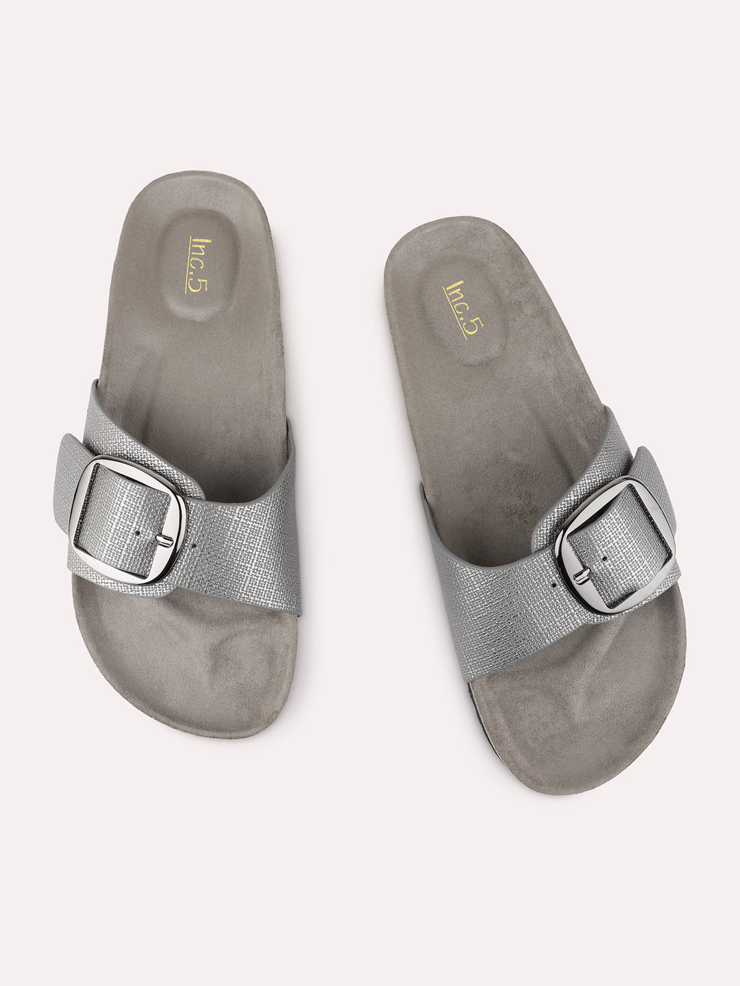 Womens Pewter Casual Solid Open Toe Slip-On Flats