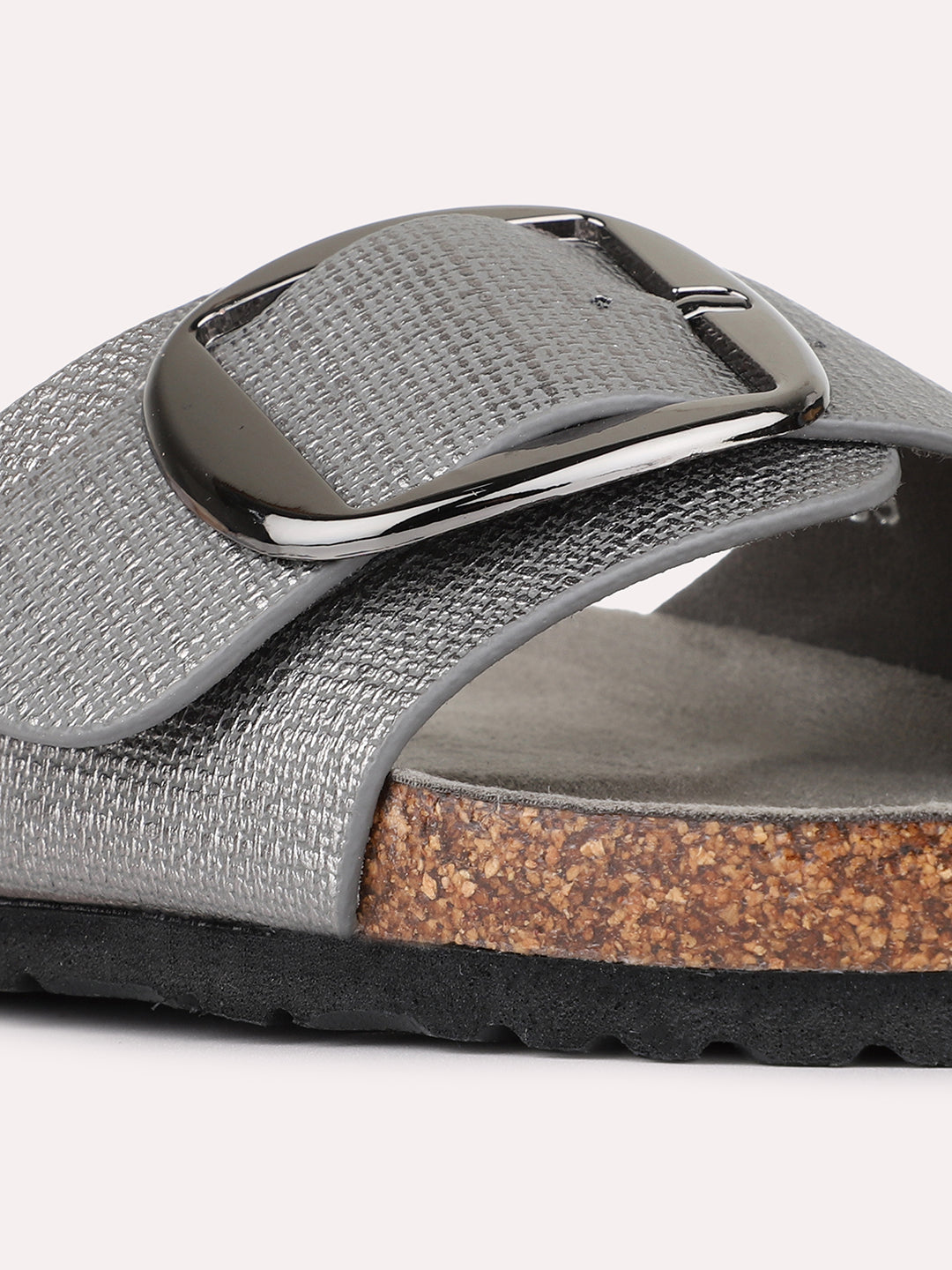 Womens Pewter Casual Solid Open Toe Slip-On Flats