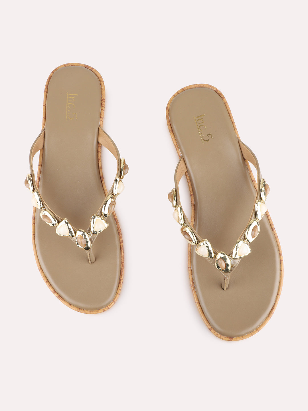 Womens Tan Casual Embellished Pattern Round Toe Wedge Heels