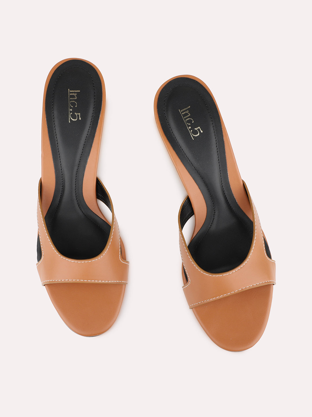 Womens Tan Casual Solid Pattern Square Toe Kitten Heels