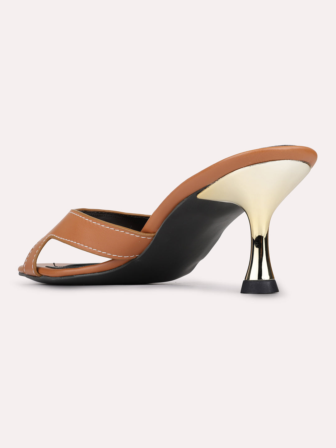 Womens Tan Casual Solid Pattern Square Toe Kitten Heels