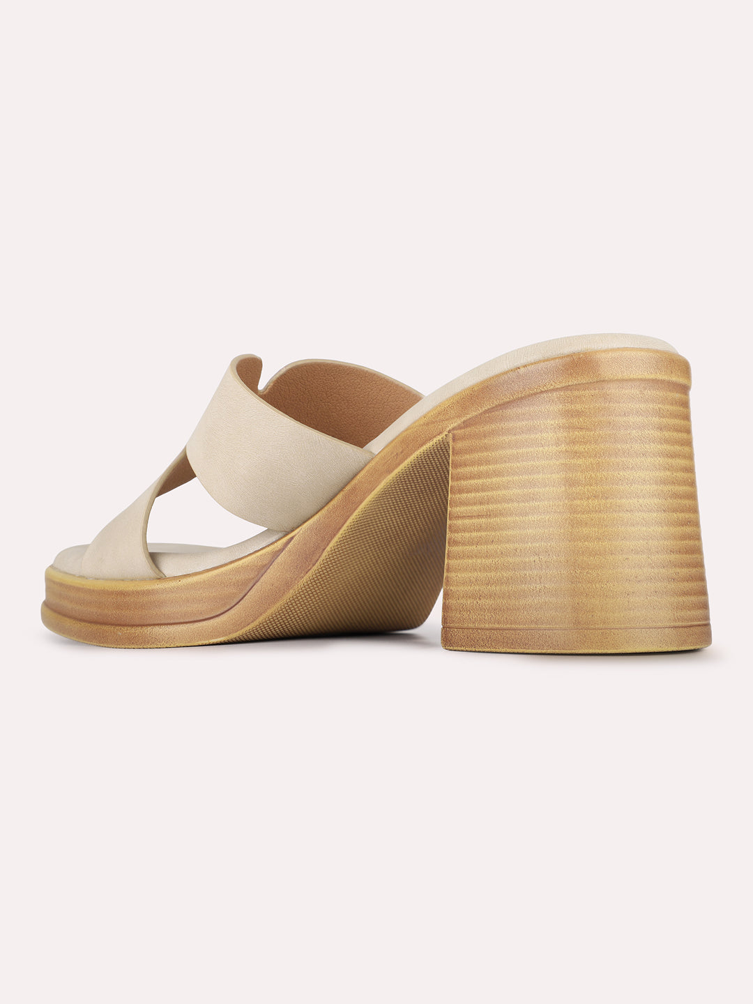 Womens Beige Casual Solid Pattern Round Toe Platform Heels