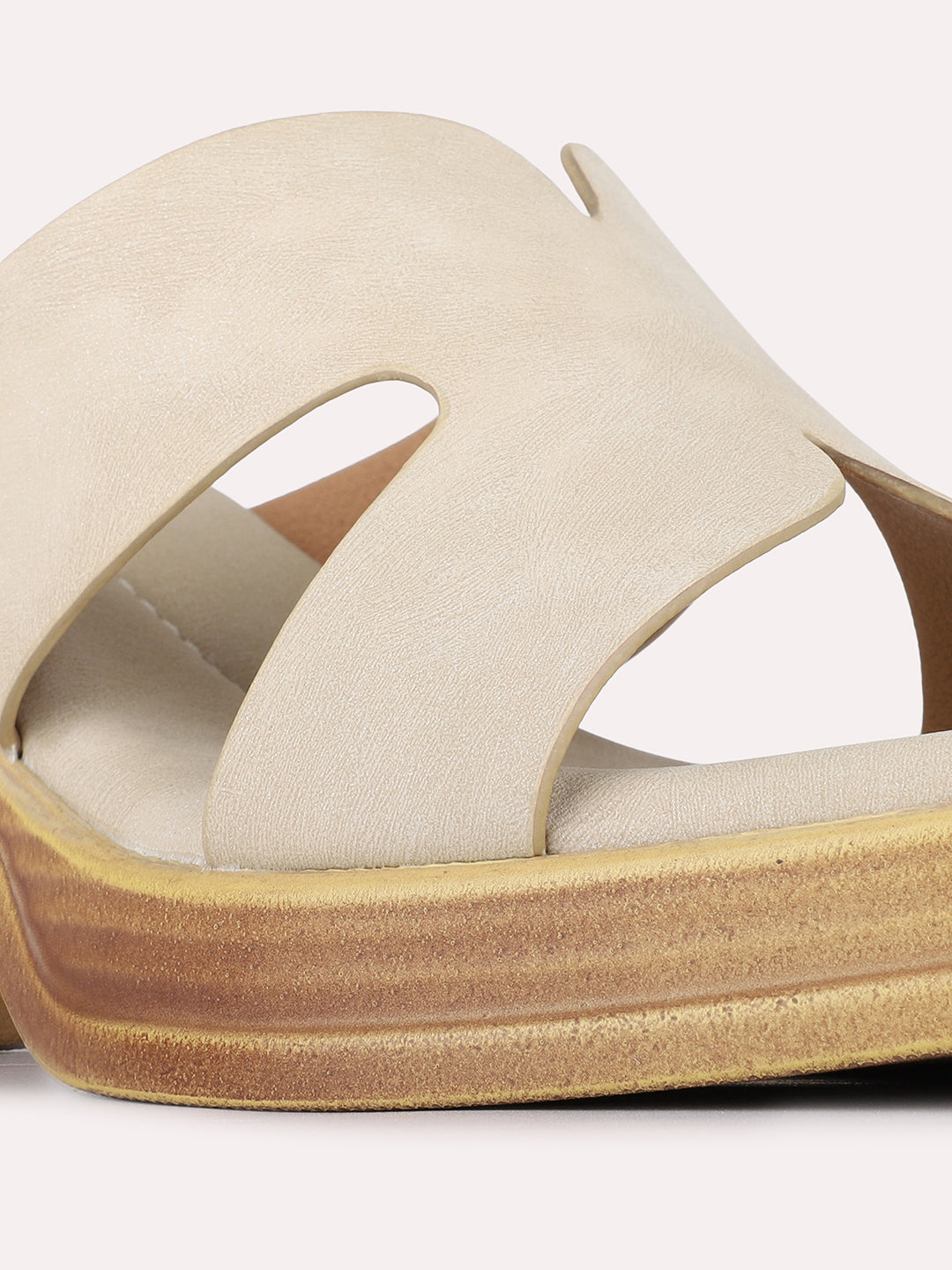 Womens Beige Casual Solid Pattern Round Toe Platform Heels