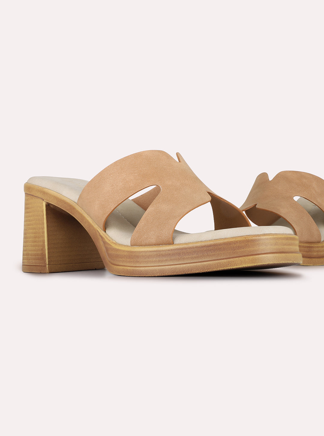 Womens Tan Casual Solid Pattern Round Toe Shape Platform Heels