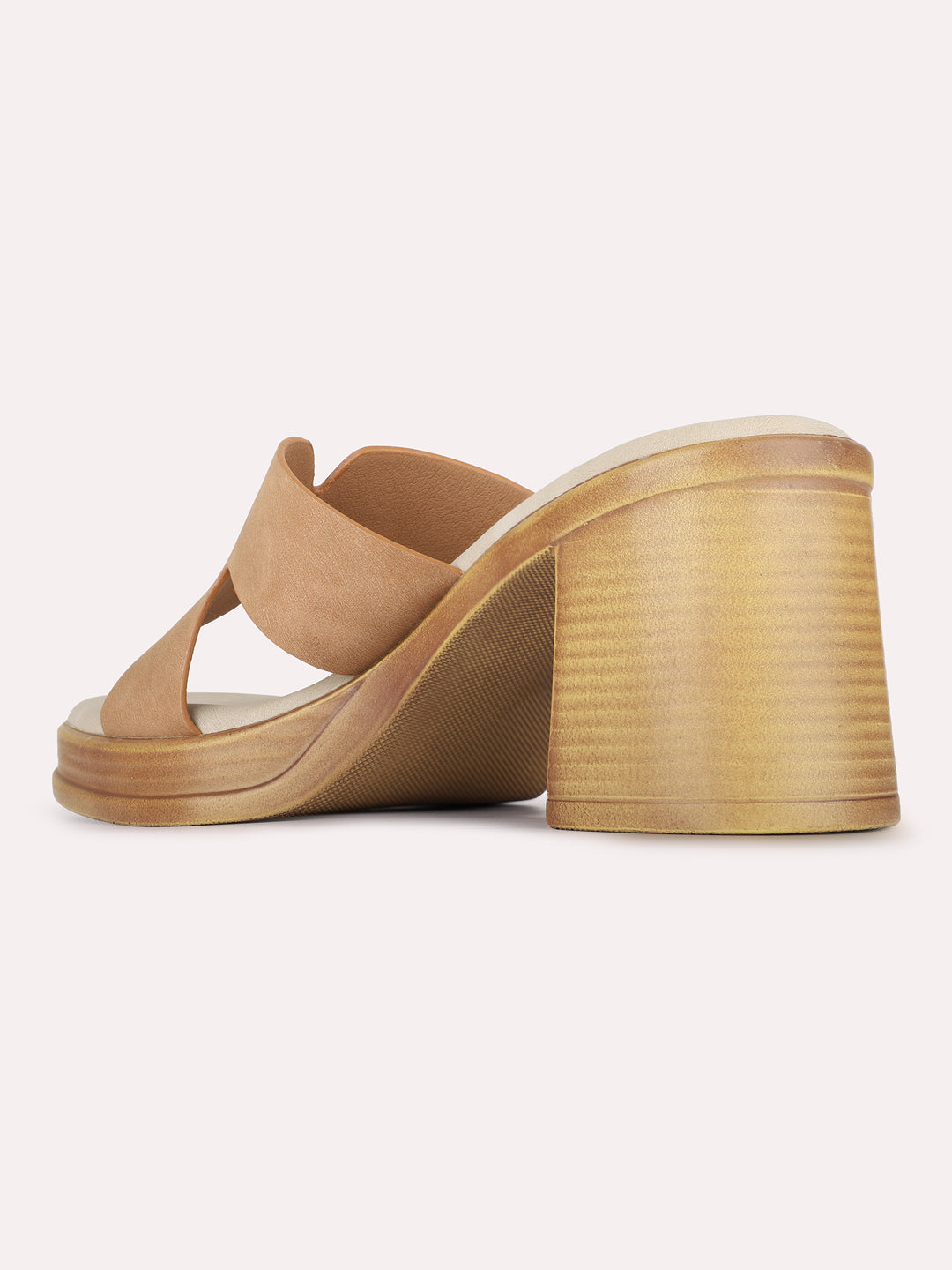 Womens Tan Casual Solid Pattern Round Toe Shape Platform Heels