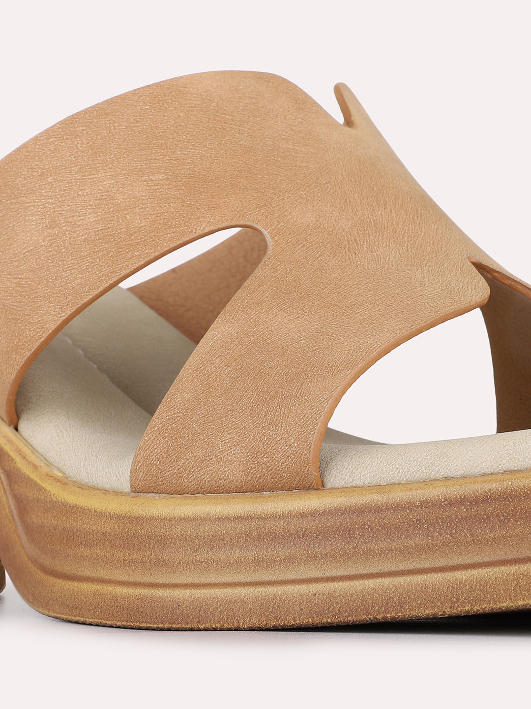 Womens Tan Casual Solid Pattern Round Toe Shape Platform Heels