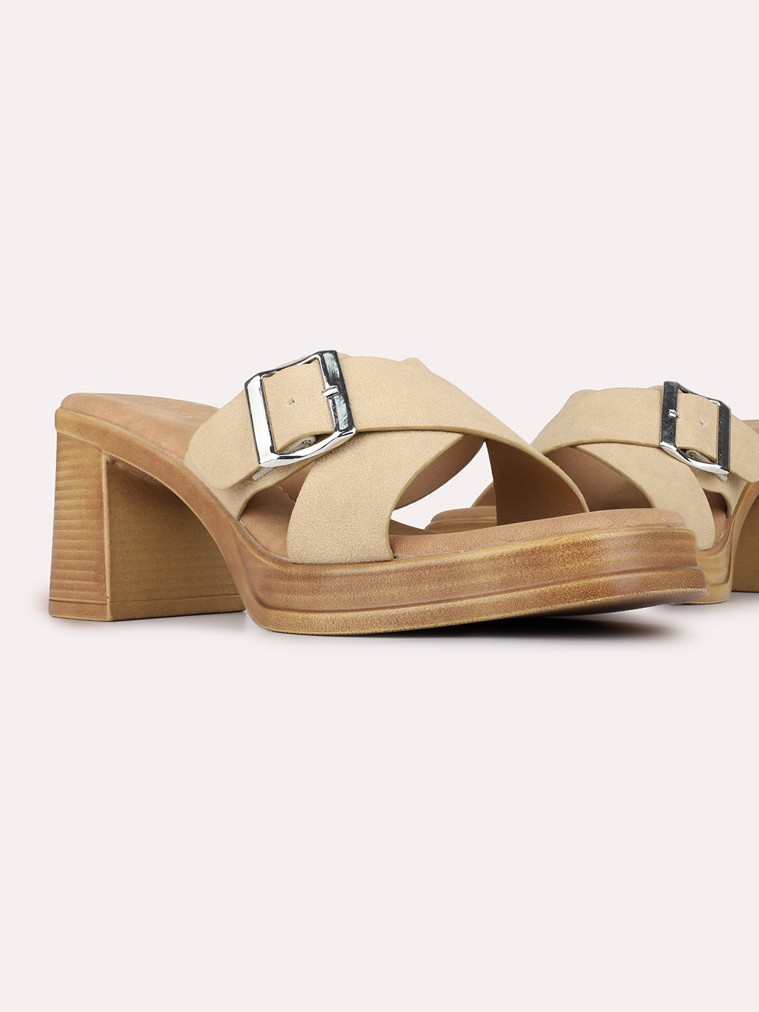 Womens Beige Casual Solid Pattern Square Toe Platform Heels