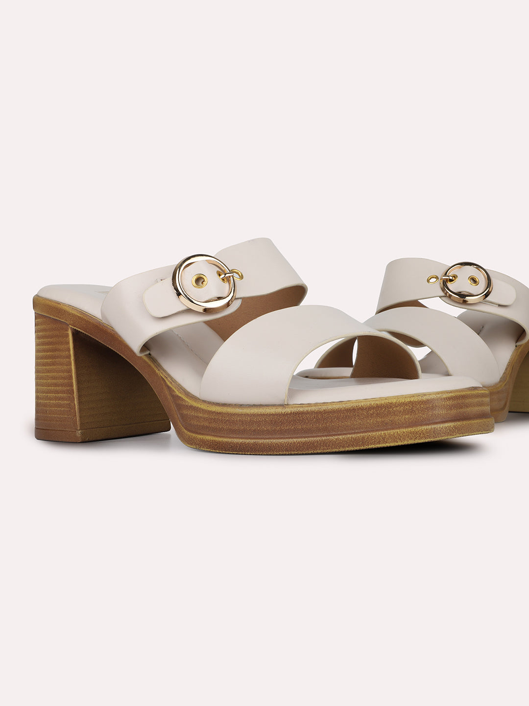 Womens Cream Casual Solid Pattern Square Toe Platform Heels
