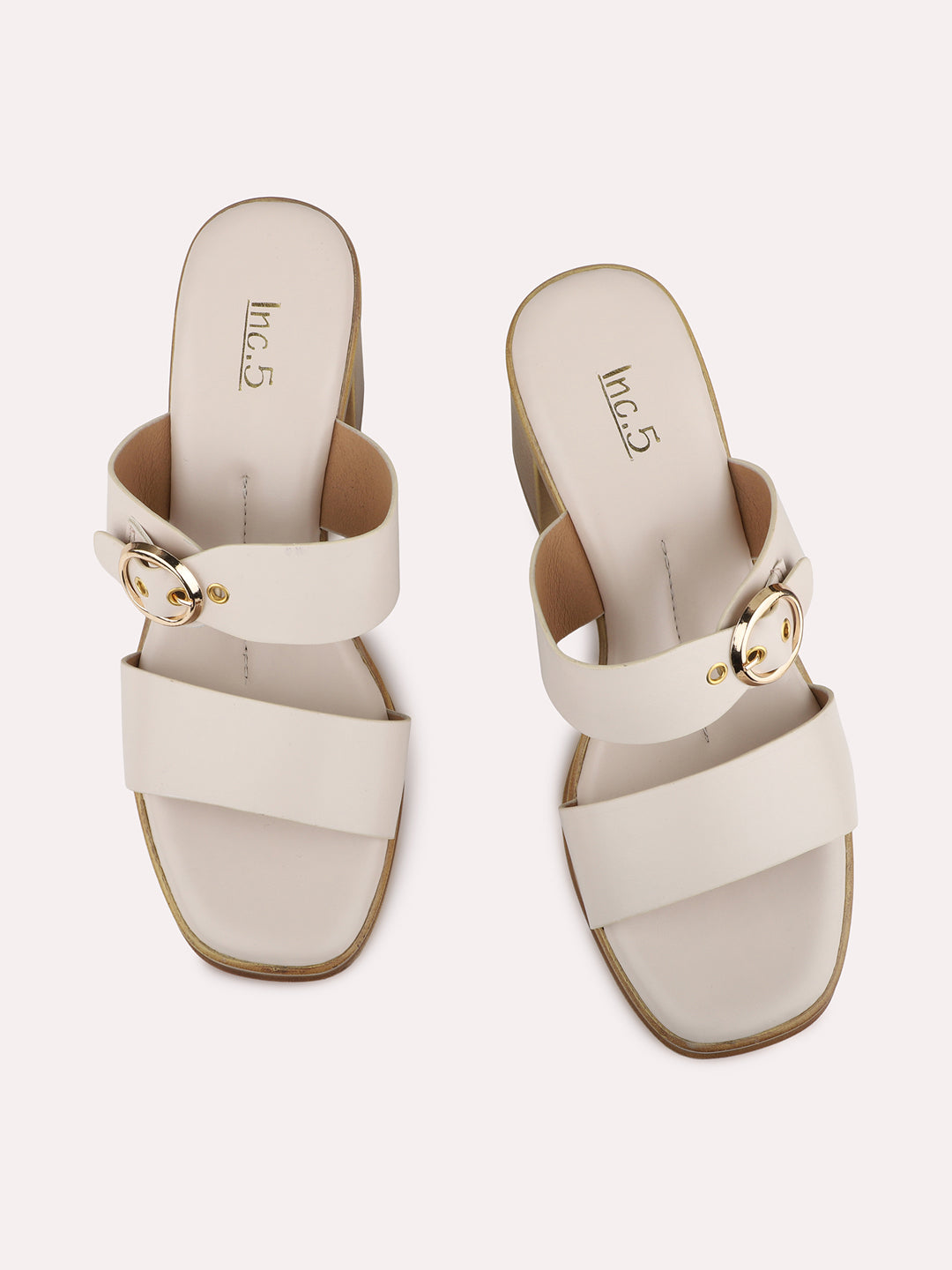 Womens Cream Casual Solid Pattern Square Toe Platform Heels