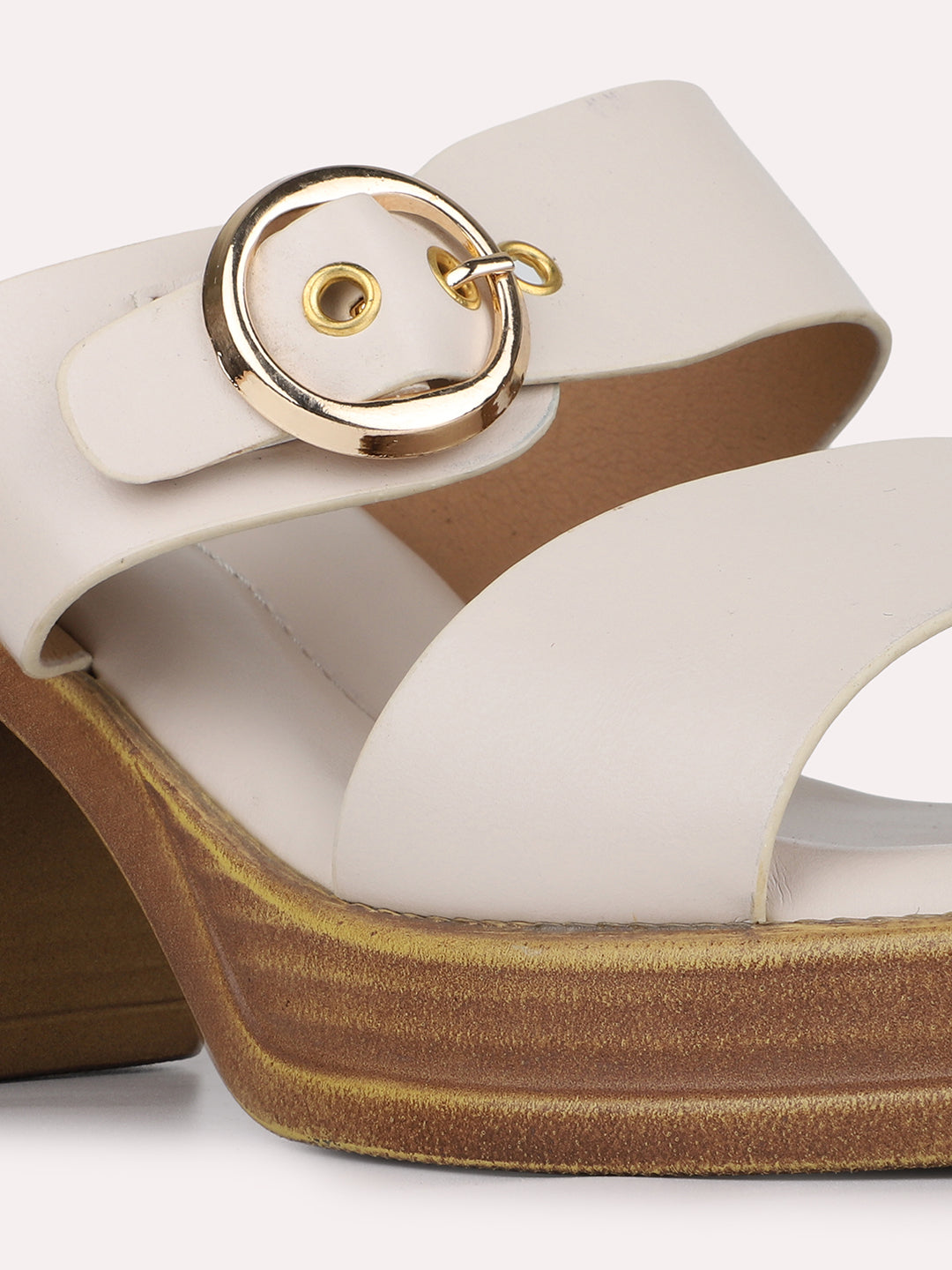 Womens Cream Casual Solid Pattern Square Toe Platform Heels
