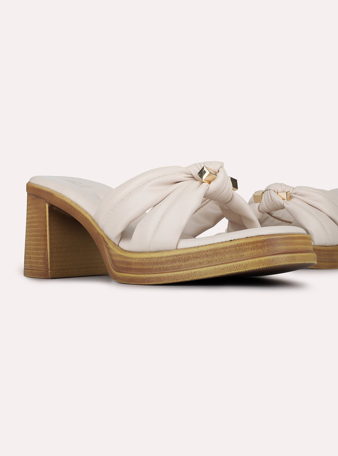 Womens Cream Casual Solid Round Toe Platform Heels