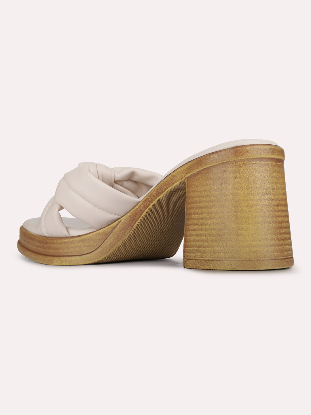 Womens Cream Casual Solid Round Toe Platform Heels