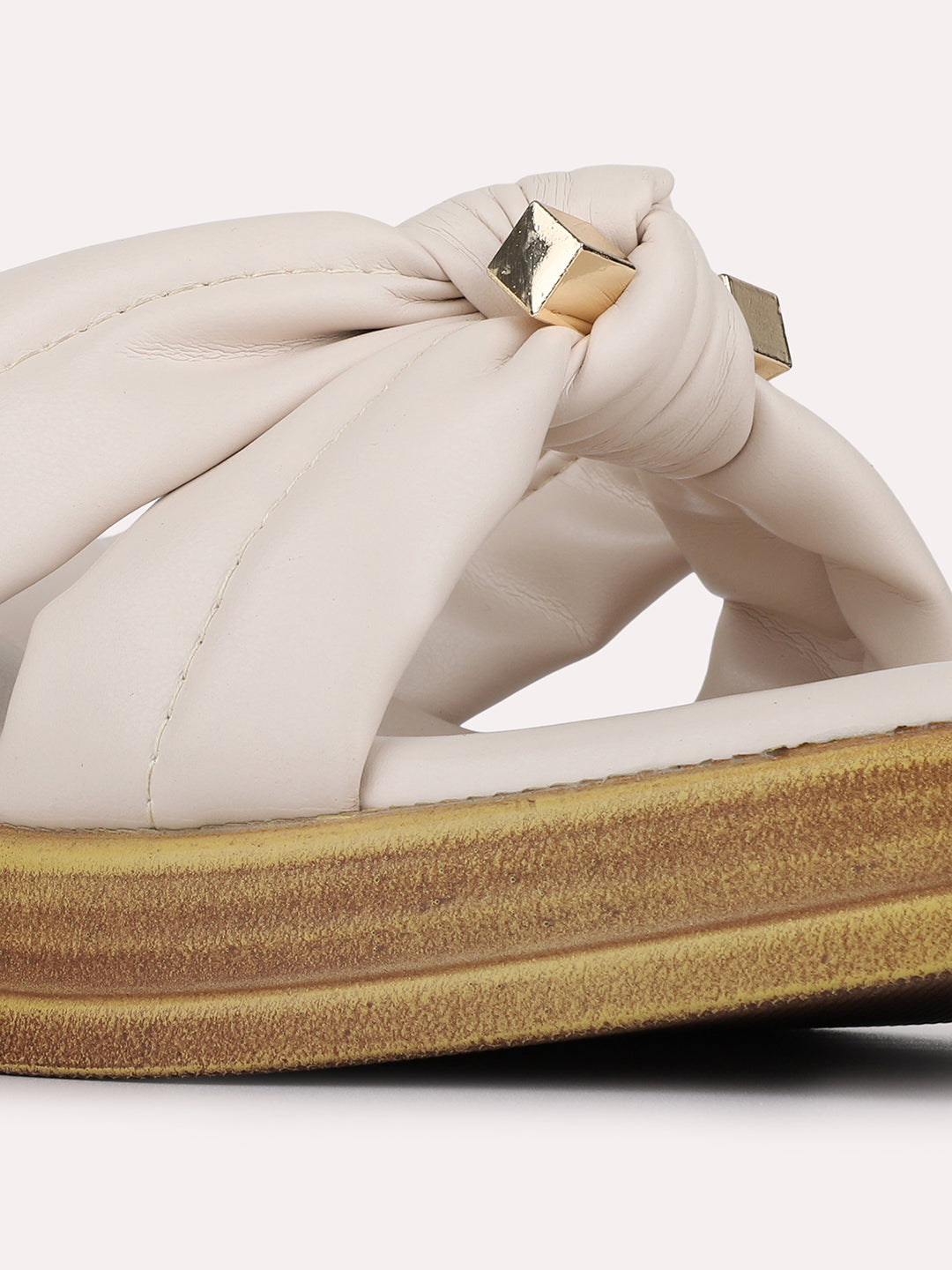 Womens Cream Casual Solid Round Toe Platform Heels