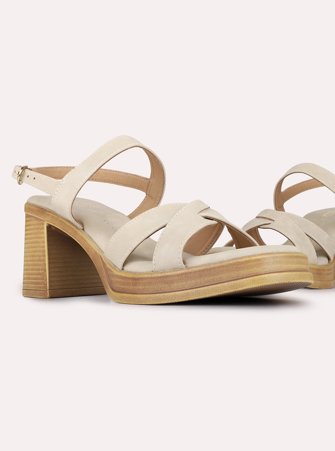 Womens Beige Casual Solid Round Toe Platform Heels