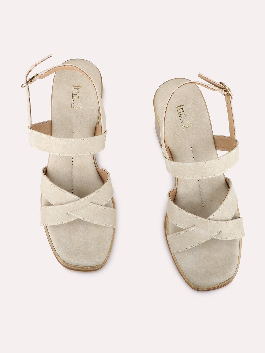 Womens Beige Casual Solid Round Toe Platform Heels