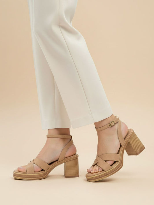 Womens Tan Casual Solid Round Toe Shape Platform Heels