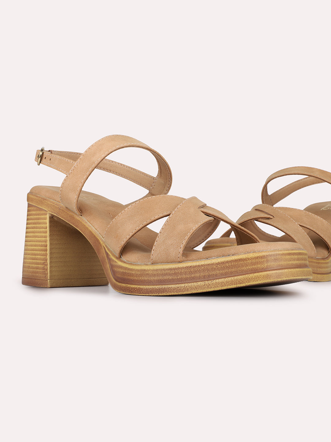 Womens Tan Casual Solid Round Toe Shape Platform Heels