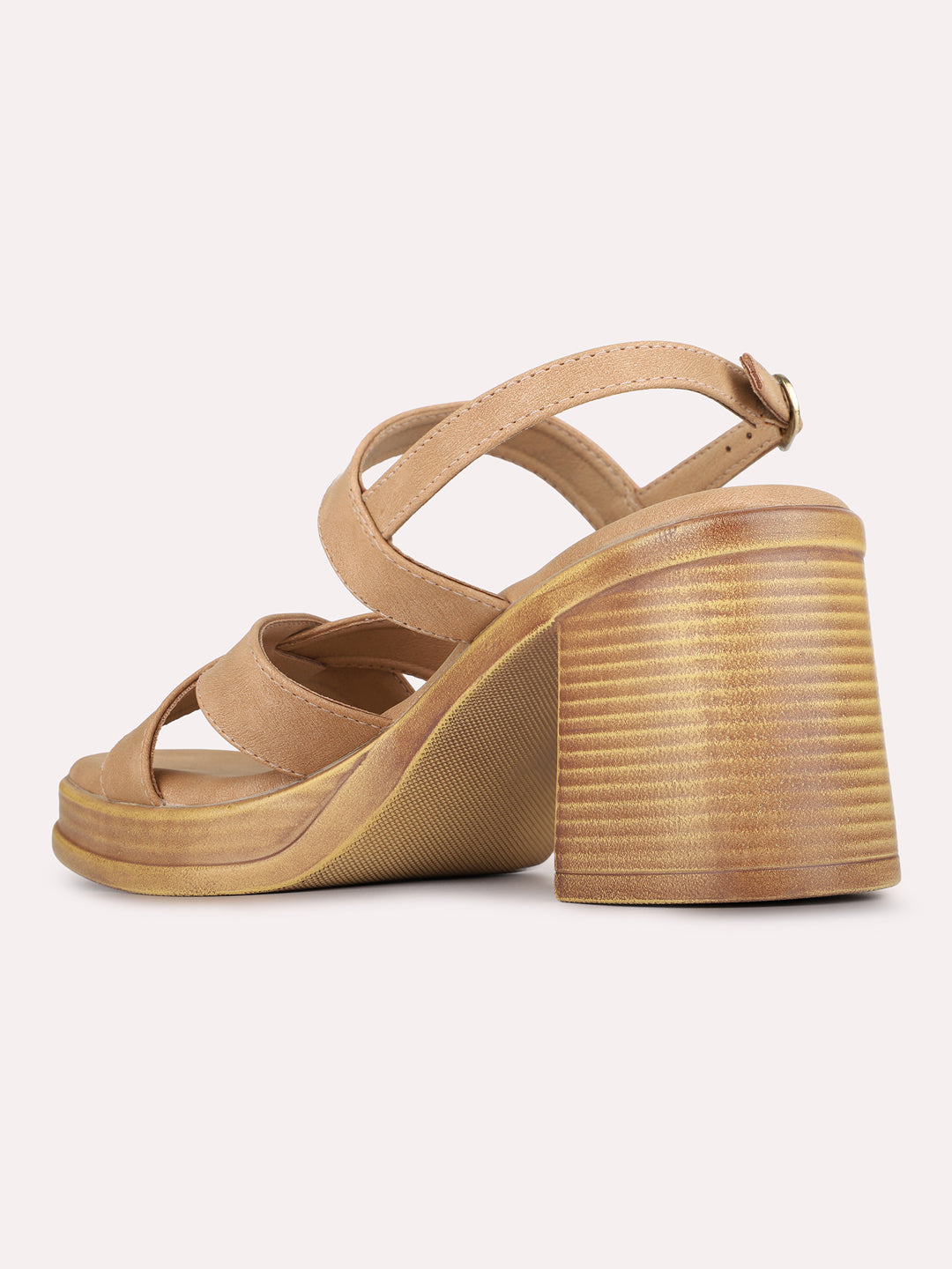 Womens Tan Casual Solid Round Toe Shape Platform Heels